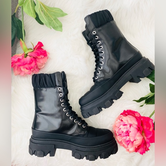 NEW | GANNI Nylon-Trimmed Combat Boots - Picture 5 of 14